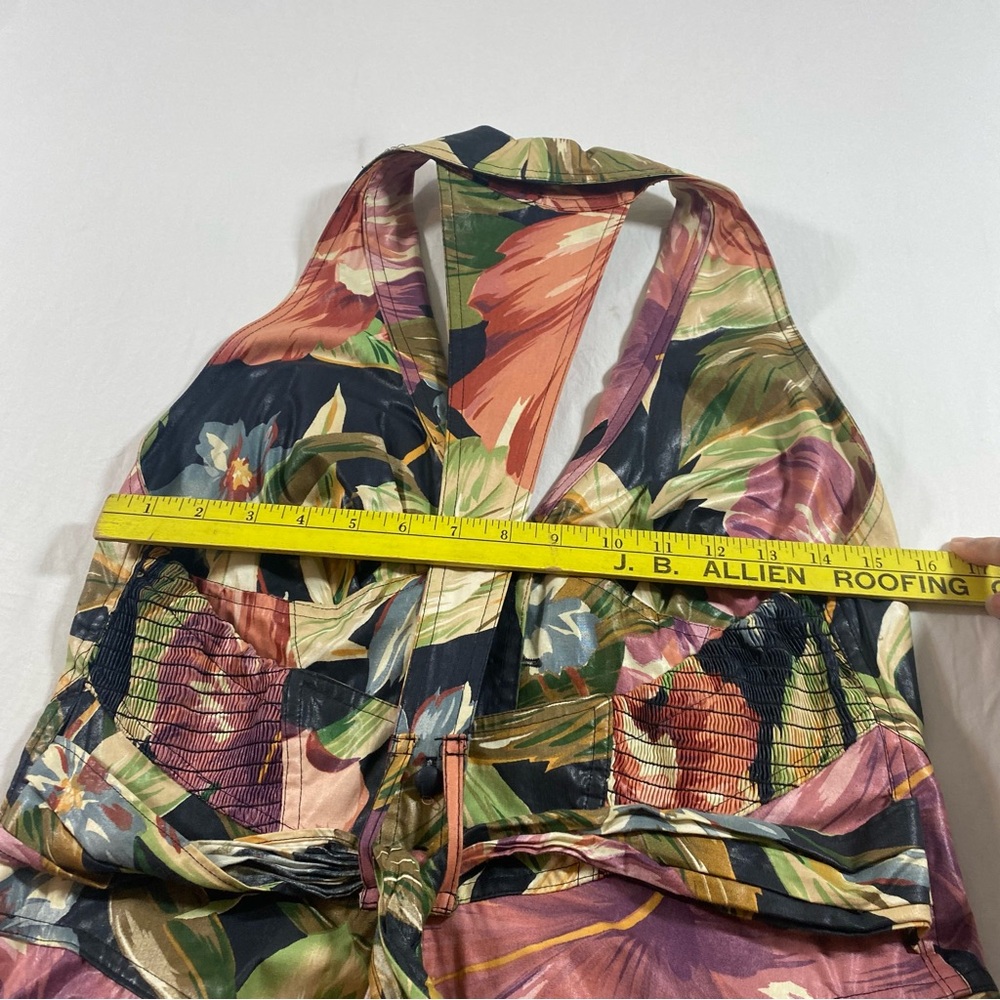 Neiman Marcus Tropical Floral Maxi Dress Halter MIDI Pockets Button Down A line - Picture 9 of 15